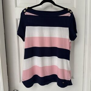 Tommy Hilfiger Navy, Pink, and White Striped Tee